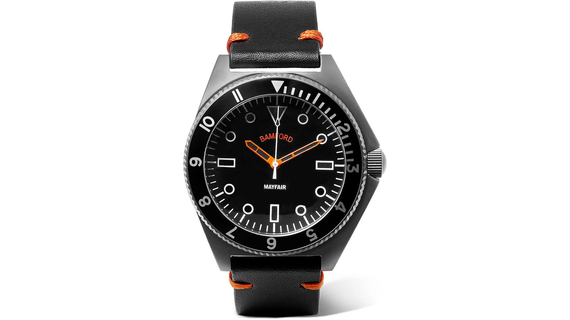 Mayfair brushed stainless steel and leather watch